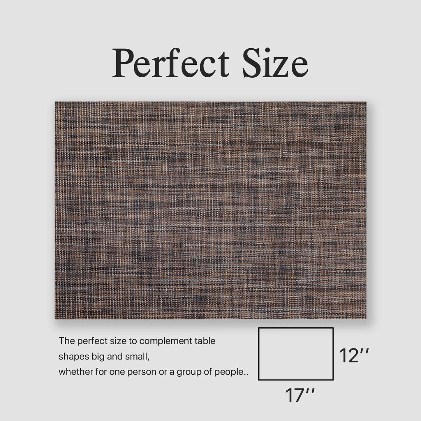 Placemats Set of 8 - Easy Clean Woven Vinyl Placemats for Dining Table, Indoor/Outdoor Place Mats, Washable PVC Table Mats（Black/Brown）