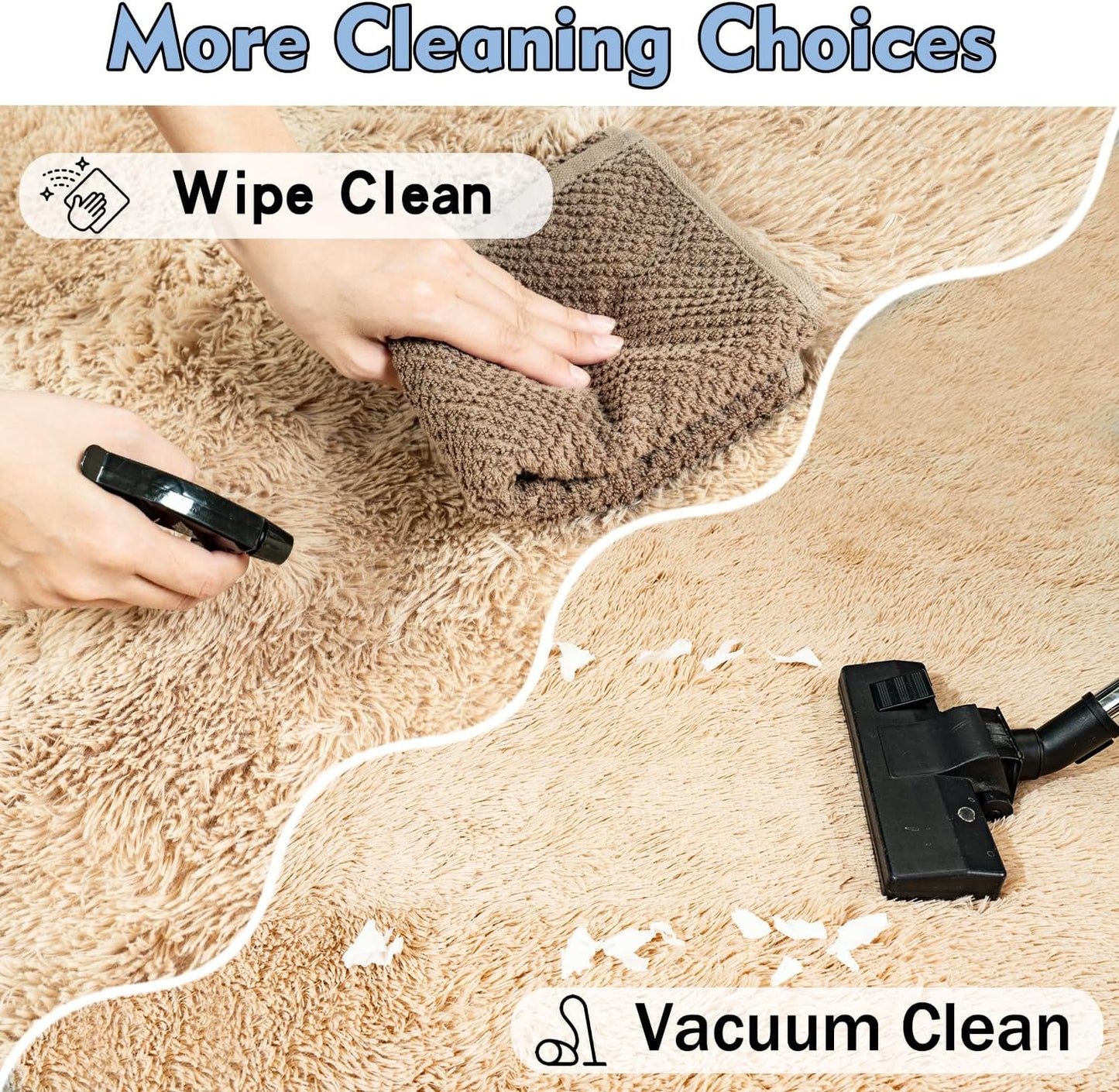 Rezutan 9x12 Feet Large Fluffy Area Rug for Bedroom Living Room, Camel Modern Indoor Carpets Room Colorful, Plush Indoor Nursery Classroom Home Decor Bedside Rug with Non-Slip Bottom