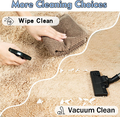 Rezutan 9x12 Feet Large Fluffy Area Rug for Bedroom Living Room, Camel Modern Indoor Carpets Room Colorful, Plush Indoor Nursery Classroom Home Decor Bedside Rug with Non-Slip Bottom