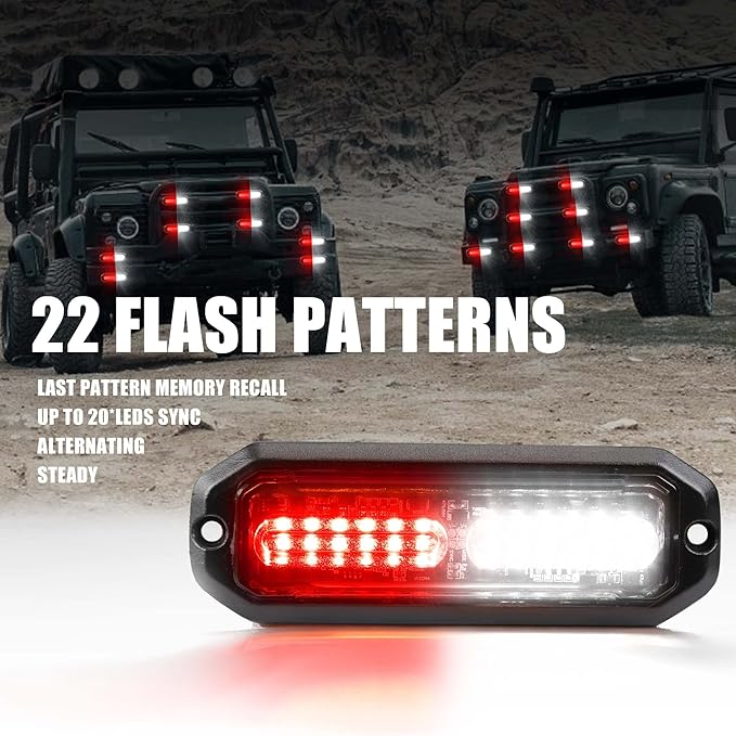 WINECO 12 Led POV Emergency Fire Strobe Lights, Red White Firefighter Surface Mount Grille Grill Warning Flashing Light Caution Construction Hazard Light Bar for Trucks Vehicles