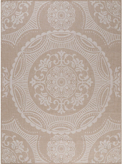 Medallion Outdoor Rug 5x7 Washable Outside Carpet for Indoor Patio Porch Waterproof Easy Cleaning Non Shedding Area Rugs Beige 5 x 7