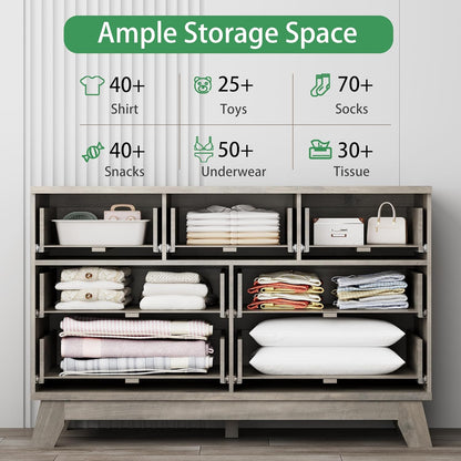 Fluted Dresser for Bedroom with 7 Drawers, 48" Wide Modern Chest of Drawers with Metal Handle, Wood Dresser TV Stand, Wooden Closet Clothes Storage Organizer for Living Room, Hallway, Grey