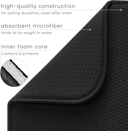 S&T INC. Dish Drying Mat, 16” x 18”, Absorbent Microfiber Kitchen Counter Mat, Drying Pad for Dishes, Utensils, Pots and Pans, Large, Diamond Texture, Black