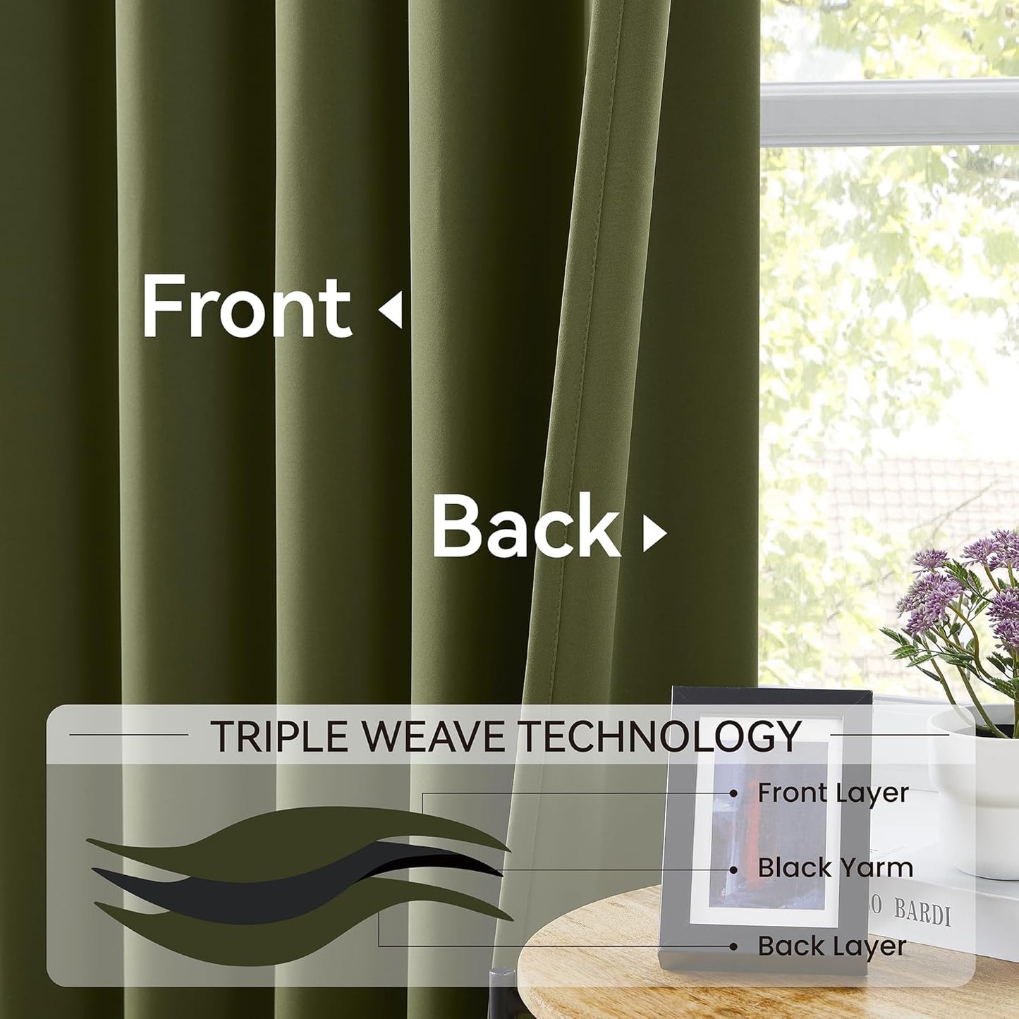 KangBang Olive Green Pinch Pleated Blackout Curtains 108 Inches Long for Hall Windows, Energy Saving Light Blocking Soft & Vertical Window Panels Ceiling to Floor for Villa 2 Panels, 40Wx108L