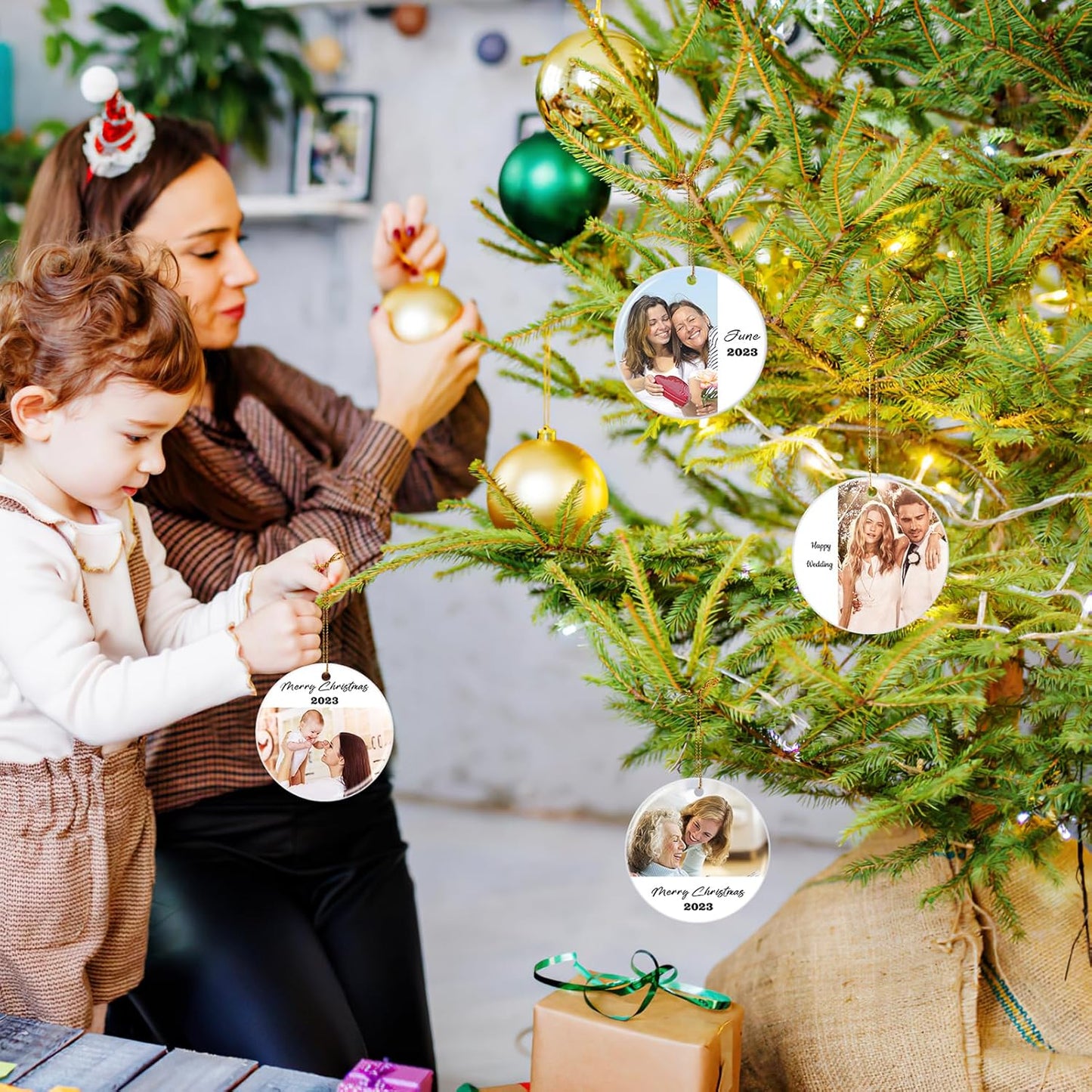 Personalized Christmas Ornaments 2025 Ceramic Custom Photo Text Christmas Ornament Customized Photo Ornament Christmas Tree Decorations Gift for Family Kids Friends Couples Wedding