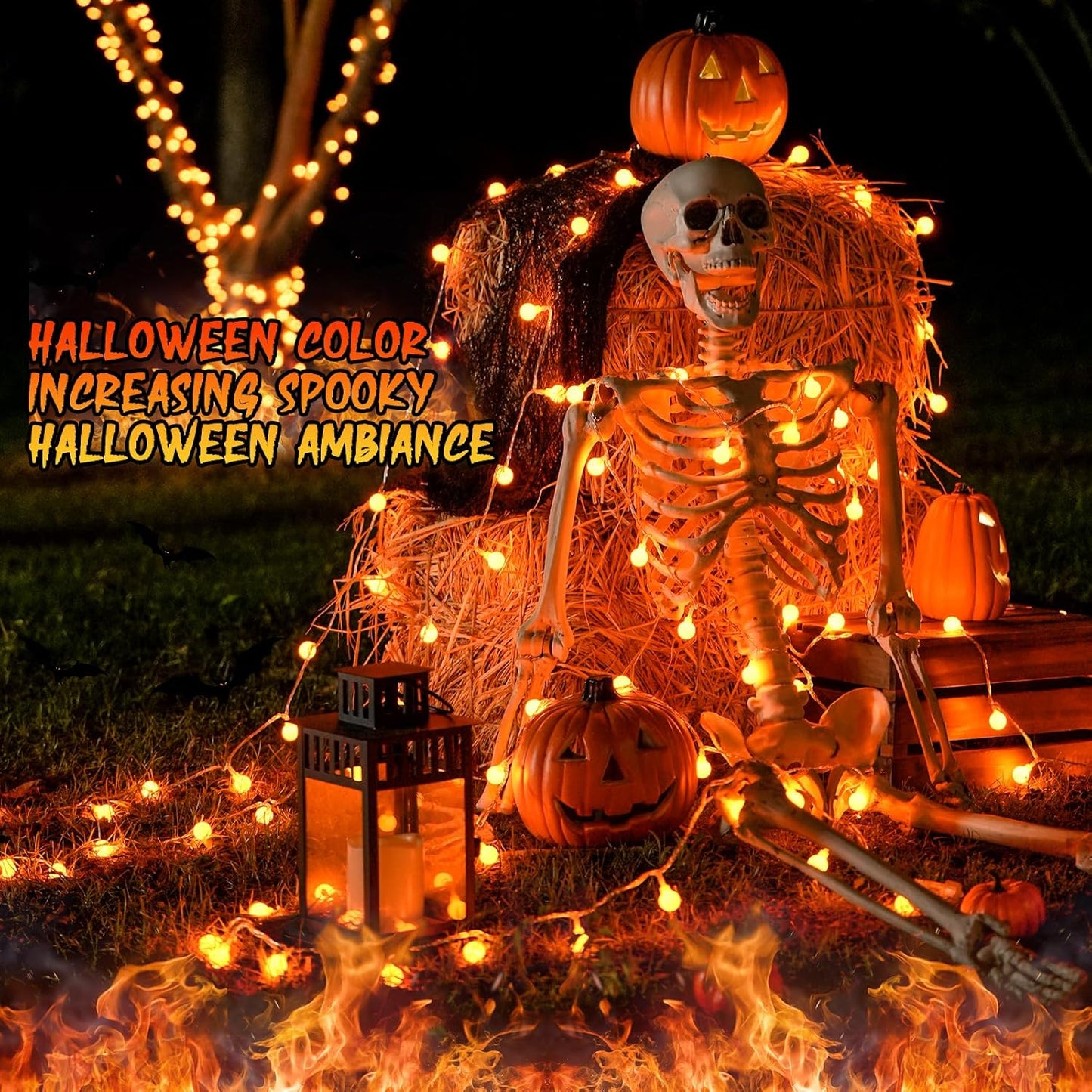 JMEXSUSS Orange String Lights Indoor, Connectable 100 LED Globe String Lights Plug in with Remote, 33ft 8 Modes Orange Halloween Lights Outdoor for Bedroom Thanksgiving Party Halloween Decor