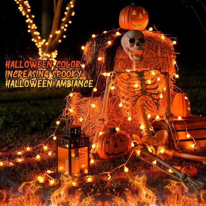 JMEXSUSS Orange String Lights Indoor, Connectable 100 LED Globe String Lights Plug in with Remote, 33ft 8 Modes Orange Halloween Lights Outdoor for Bedroom Thanksgiving Party Halloween Decor