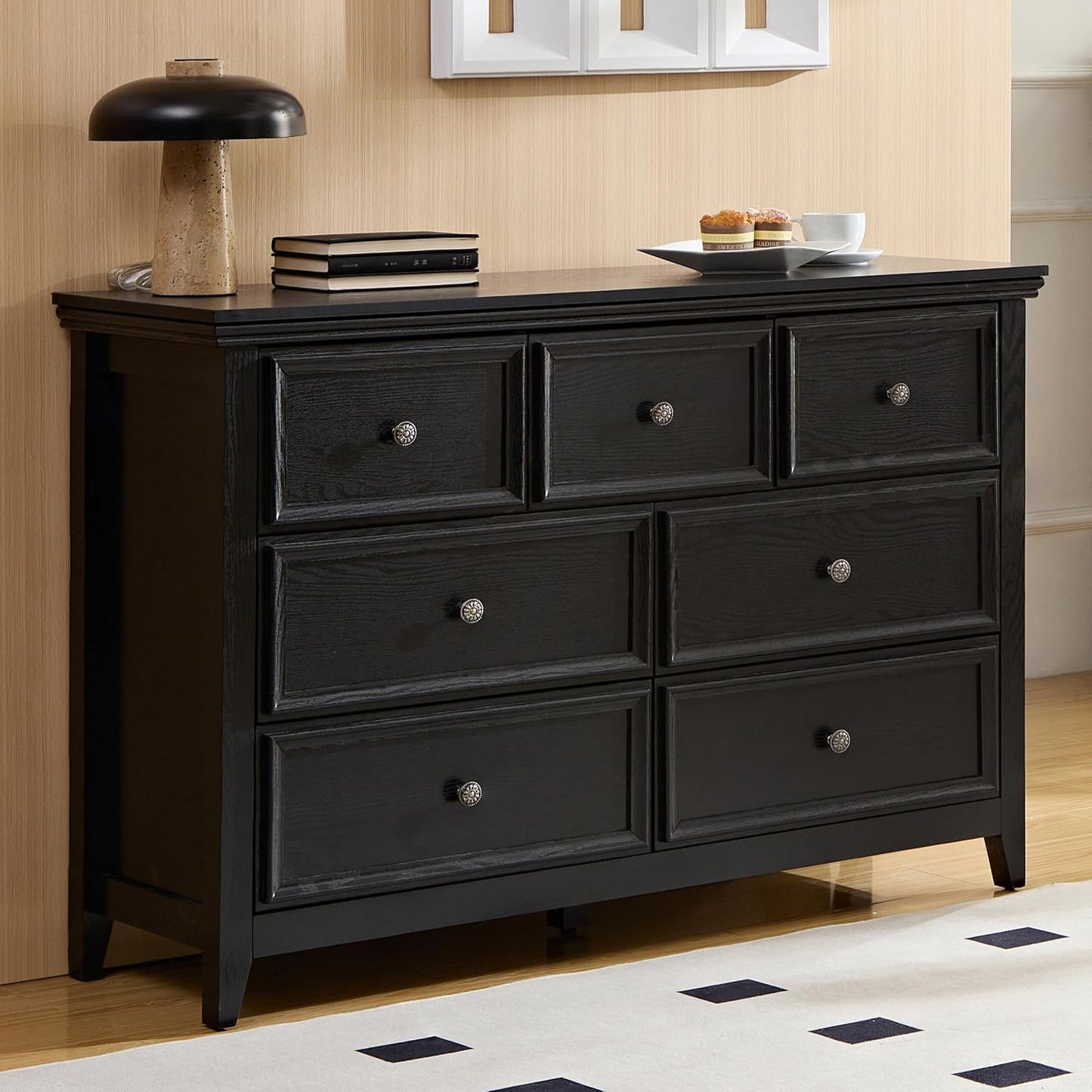 BLANKSPACE Black Dresser, Modern Dresser for Bedroom, 7 Chest Drawer Nightstand, Large Capacity Wood Cabinet for Bedroom, Living Room, Closets