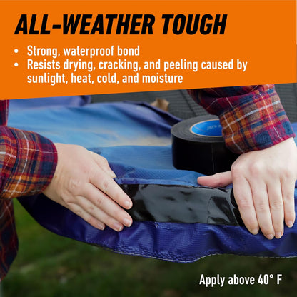 Gorilla All Weather Duct Tape, Black, 1.88" x 25 yd (Pack of 1) - UV and Temperature Resistant Waterproof Tape for Outdoor Repairs