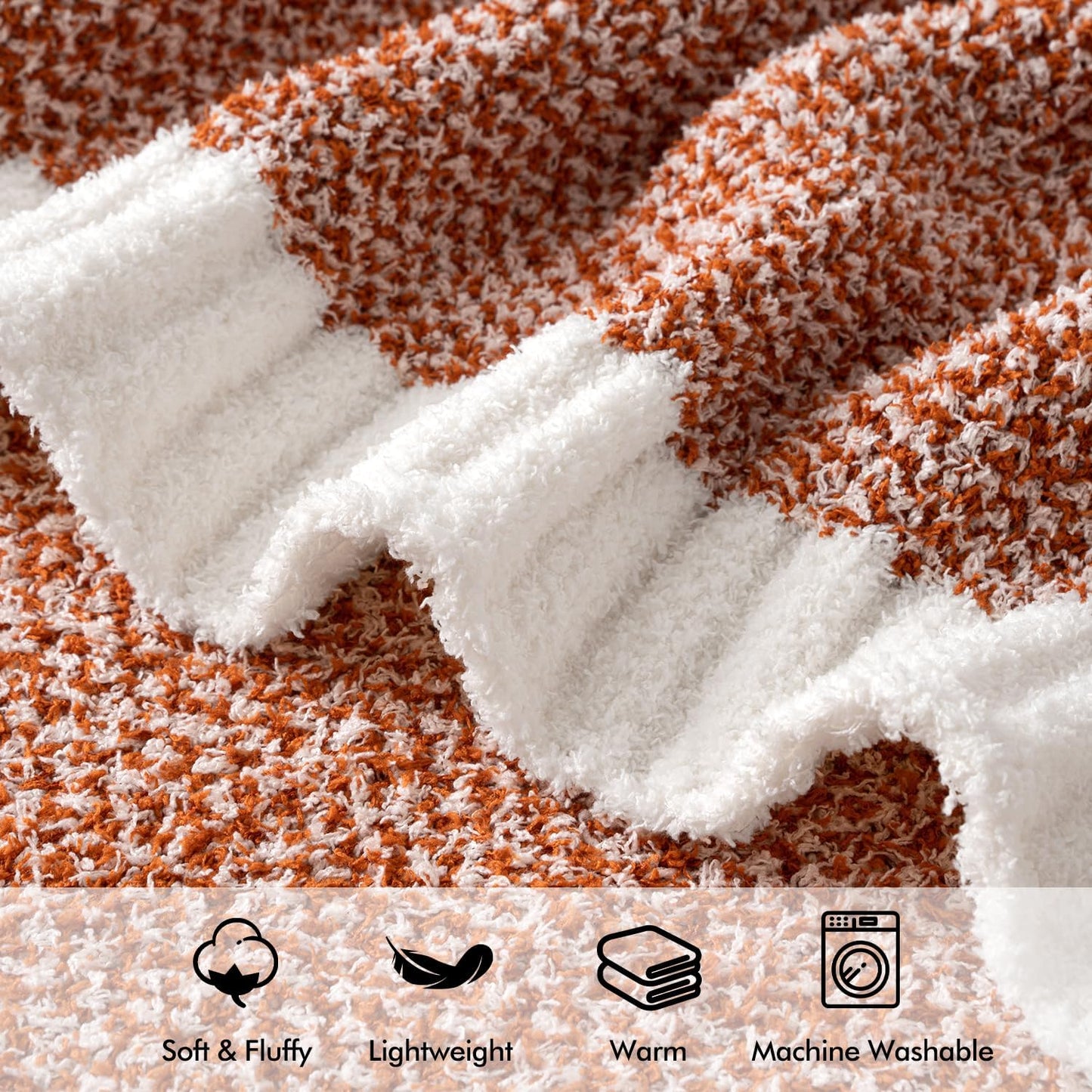 MIULEE Fall Burnt Orange Super Soft Throw Blanket for Couch, Cozy Fluffy Warm Throws Knit Blankets for Sofa, Bed, Chair, Living Room, Camping, Picnic, 50 x 60 inch
