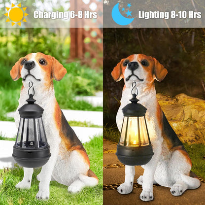 Solar Dog Statue Outdoor Decor - Beagle Dog Statue With Solar Lights for Patio, Lawn & Garden, Housewarming Gift