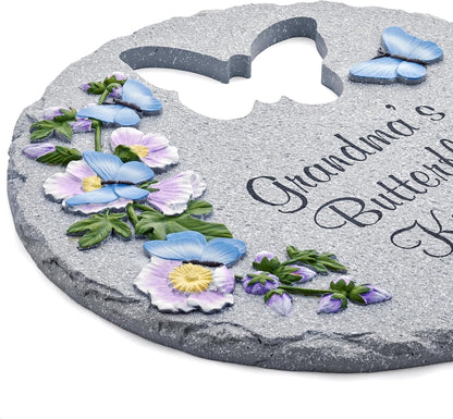 Let's Make Memories Personalized Garden Décor - Custom Garden Stone - Indoor/Outdoor - for Mom or Grandma - for Her - Engraved - Butterfly Cutout - Durable Resin - Large Round Stone