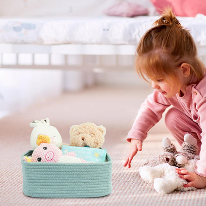 Small Woven Storage Baskets 12“X8”X5“ Decorative Rope Bins for Organizing Shelves, Closets, and Toys, Empty Gift Baskets, Cute Organizer Basket for Home and Office (green, regular)