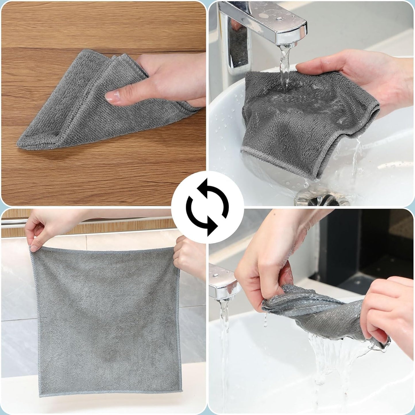 200 Pieces Microfiber Cleaning Cloths Bulk Absorbent Microfiber Towels Reusable Lint-Free Streak Free Wash Rags for House Kitchen Office Restaurants Bar Shop Car, 12 x 12 Inches (Gray)