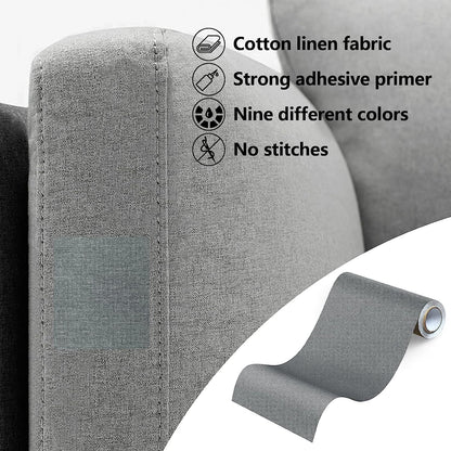 Fabric Repair Patches, Linen Repair Tape Self-Adhesive Fabric Patches Durable, DIY Large Linen Tape for Sofa, Couches, Furniture, Chair, Clothing （3.5X79 Inch, Grey）