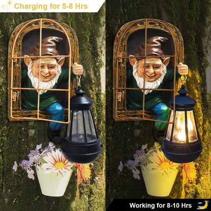 Whimsical Fairy Garden Halloween Gnomes with Solar Lights-10 Elf Out The Door Tree Hugger Garden Statues-Outdoor&Yard Decor-Tree Face Sculpture,Ideal Gifts - Yard Art for Patio,Fence,Wall