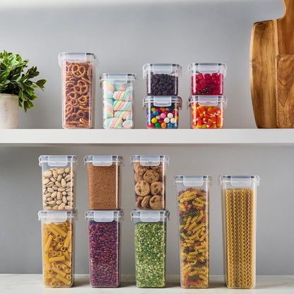 DWËLLZA KITCHEN Set of 14 Airtight Food Storage Containers for Pantry Organization and Storage - Sugar, Flour, Pasta, Spaghetti Plastic Air tight Kitchen Storage Containers With Lids, Labels & Marker