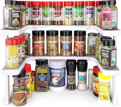 Spicy Shelf Premium – Expandable 2-Tier Spice Rack Organizer for Cabinets & Pantry – Adjustable Stackable Kitchen Seasoning Organizer – Strong Non-Slip Cabinet Organizer for Spices, Bottles & More