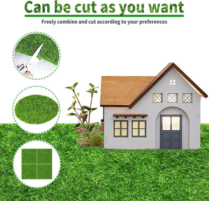 4 Packs 6 X 6 Inch Fake Grass Decor for Crafts, Artificial Grass for Dollhouse Miniature Ornament Projects, Model Turf Grass for DIY Fairy Garden Accessories and Decor Kit