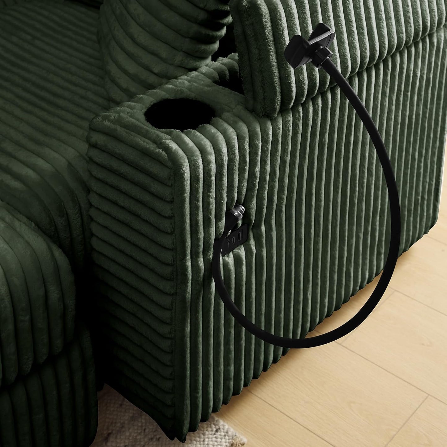 Modular Sectional Sofa Couch, Plush Corduroy Fabric Sectional Couches for Living Room with USB Charging Ports, Phone Holders, and Multi-Functional Storage Armrests (Green, 3set+1ottoman)