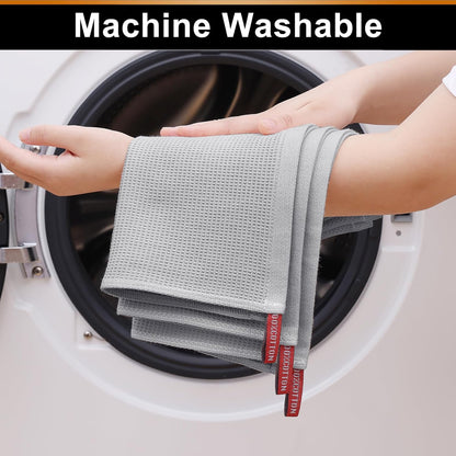 Homaxy 100% Cotton Waffle Weave Dish Cloths - 8 Pack Soft and Absorbent Dish Towels - 12 x 12 Inches Quick Dry Dish Rags - Light Grey