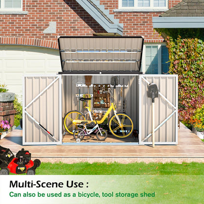 AECOJOY Outdoor Trash Can Storage Shed, 46 Cu.Ft White Trash Can Storage Shed Outdoor Horizontal Storage Cabinet Waterproof, Garbage Can Storage Bicycle Sheds & Outdoor Storage Clearance