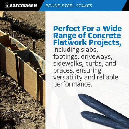 Sandbaggy Round Steel Concrete Form Stakes with Nail Holes - Rust Resistant Coating - Removable, Reusable (40, 3/4 in X 12 in)