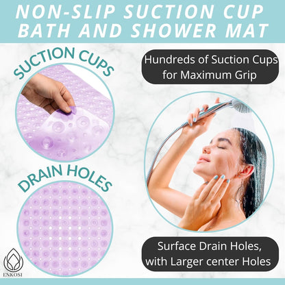 ENKOSI Bath Mat - Large Non Slip Bathtub & Shower Mat - Extra Long 40 x 16 Inch Bathroom Mats for Tub Nonslip Anti Slip Bathmats (40x16 Clear Purple 1-Pack)