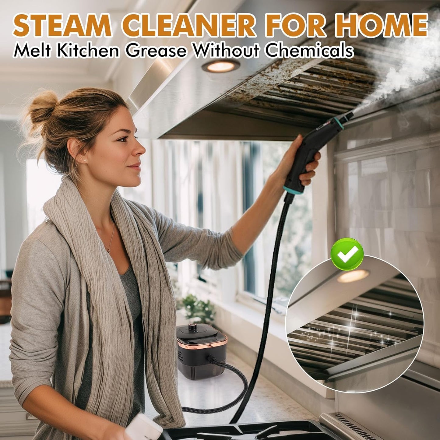 Handheld Steam Cleaner for Home,15s Heat-Up 42.27oz Tank,2500W Portable Steamer for Cleaning,with 15 pcs Accessories,Pressurized Steam Cleaner,Grease,Grout,Furniture,Bed Bugs,Floor,Couch and Car