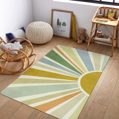 STARUIA Boho Washable Rug 3'x5' Kids Area Rug for Playroom, Colorful Kids Rug for Bedroom, Non-Slip Throw Sun Carpet Soft Small Sunshine Rugs for Office Nursery Entryway Dorm