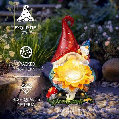 Solar Gnomes Garden Decor Outdoor Statues, Gnomes Gardening Gifts for Women Mom, Gnomes Decorations for Yard with Sunflower Decor Solar Lights for Outside, Patio, Lawn, Porch Decor