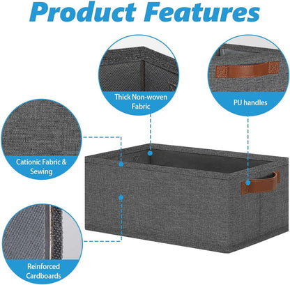 GhvyenntteS Small Fabric Storage Bins 12 Pack, 11.8" x 7.87" x 5.11" Storage Basket with Leather Handles, Closet Storage Bins for Shelves, Storage Baskets for Shelves, DVD Storage (Grey)