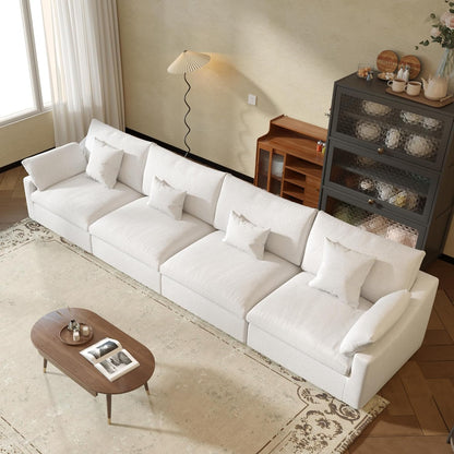 JACH Sectional Couches for Living Room, 4 Seater Cloud Sectional Couch with Deep Seat, Down Filled Modular Sofa, Covers Removeable & Washable, Sofas Furniture for Living Room, White