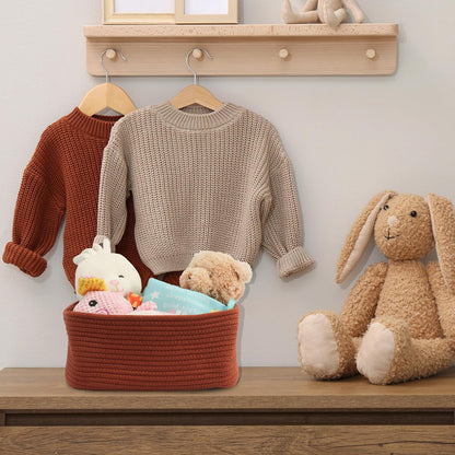 Small Woven Storage Baskets 12“X8”X5“ Decorative Rope Bins for Organizing Shelves, Closets, and Toys, Empty Gift Baskets, Cute Organizer Basket for Home and Office (rustic, regular)