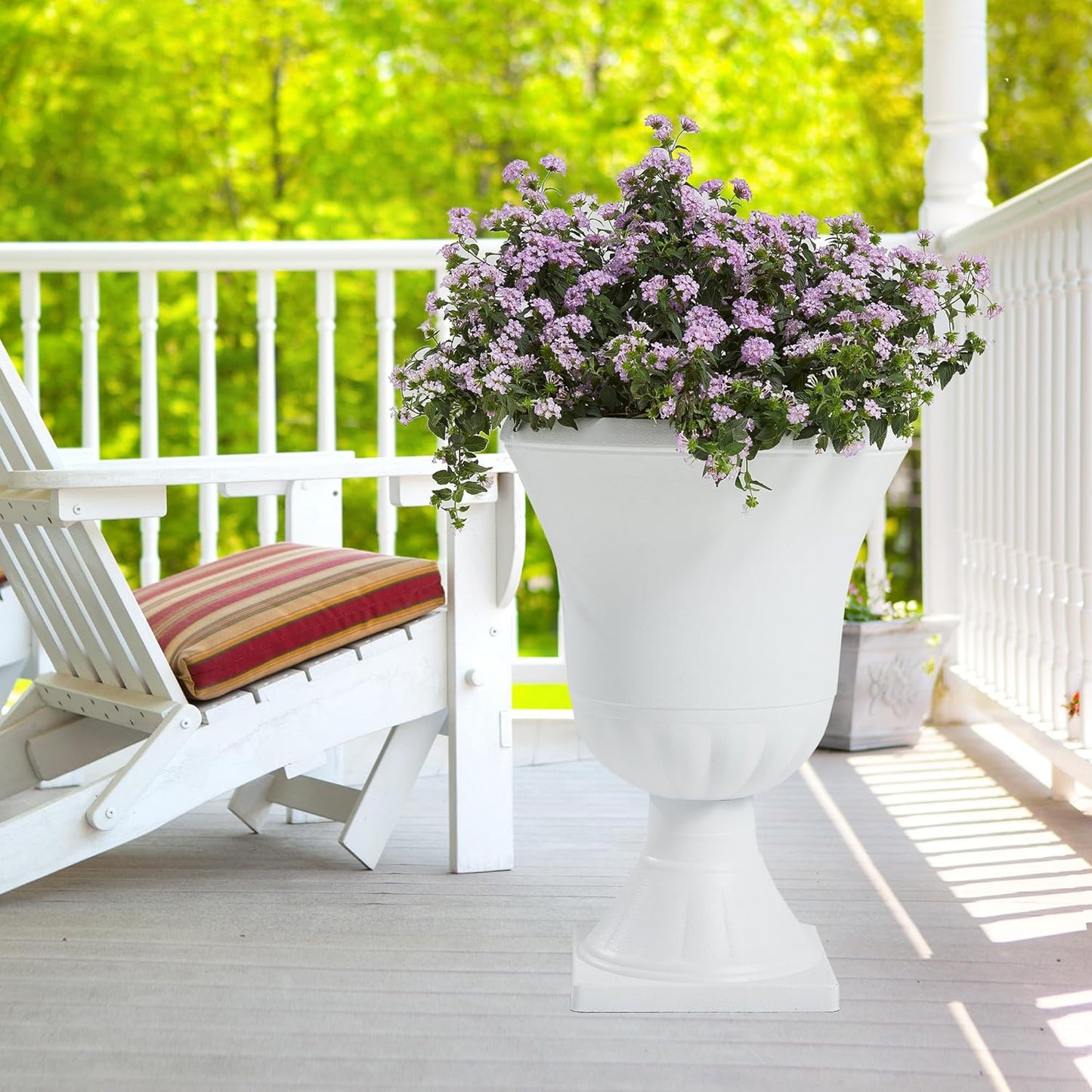 Worth Garden 2-Pack Plastic Urn Planters - 22'' Tall Round Classic Resin Flower Pots Pure White Traditional Large Plant Pots for Front Porch Patio Deck Wedding Decoration Pot - Indoor & Outdoor