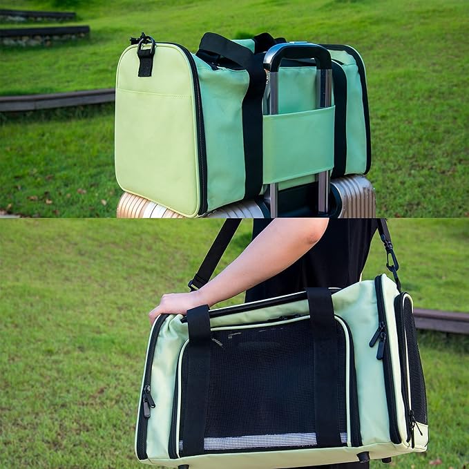 Soft Sided Carrier for Small Medium Cats Dogs,TSA Airline Approved Collapsible Travel Pet Carrier Medium Green