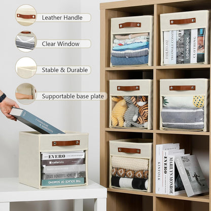 HNZIGE 11 x 11 Storage Cubes Bins for Storage Organizer,Shelf Fabric Storage Bin for Cube Organizer, Canvas Cloth Bin,Cubby Decorative Cube Organizer Bin for Cube Storage Blanket Home(Cream 6 PCS)