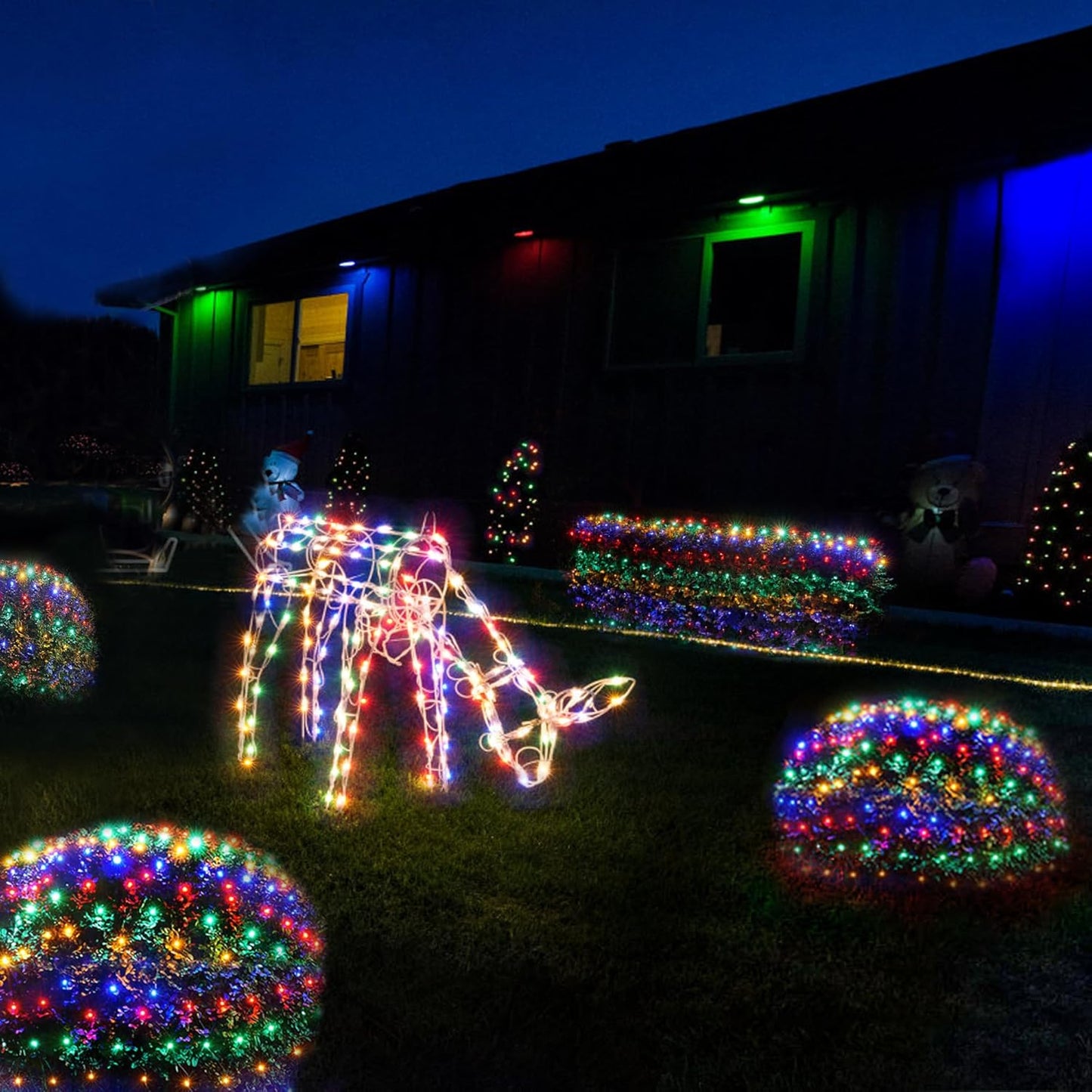 WBao Solar Christmas Lights Outdoor 360LED 11.5ft x 6.9ft Christmas Bushes Lights with Remote, 8 Lighting Modes, Timer, Waterproof for Lawn, Bushes, Trees Outdoor Christmas Decorations, Multicolor