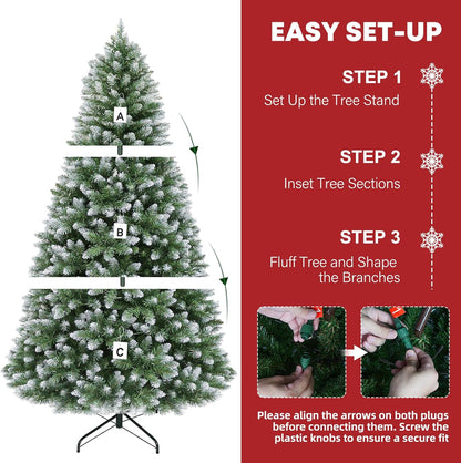 Hykolity 7.5 ft Prelit Christmas Tree, Artificial Christmas Tree with 350 Warm White Lights, 1446 Branch Tips, Metal Stand and Hinged Branches