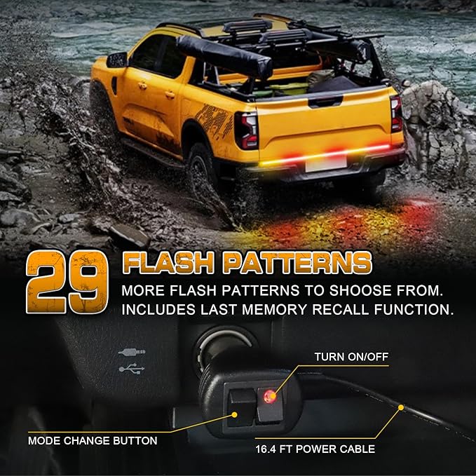 XRIDONSEN 48 inch Truck Amber Red Tailgate Strobe Lights Strip Rear Window Lights 288 LED Tail Emergency Light Bar Flashing Warning Hazard Safety for Plow Trucks Construction Vehicles Pickup Trailer