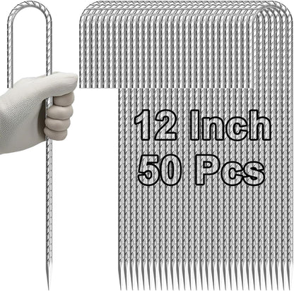 VVOKGO Rebar-Stakes-12-Inch J Hook Galvanized Tent Stakes Heavy Duty, 50-Pack Ground Chain Link Fence Anchors with Chisel Point End for Gazebo, Camping Tents, Outdoor Inflatables Decorations