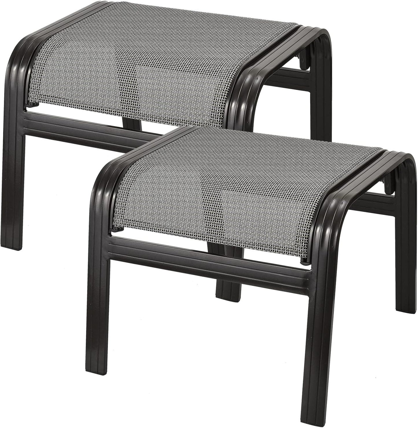 Patio Ottomans Outdoor Foot Rest Aluminum Patio Footstool Samll Seat Wicker Furniture Patio Ottoman 2 Pieces Grey