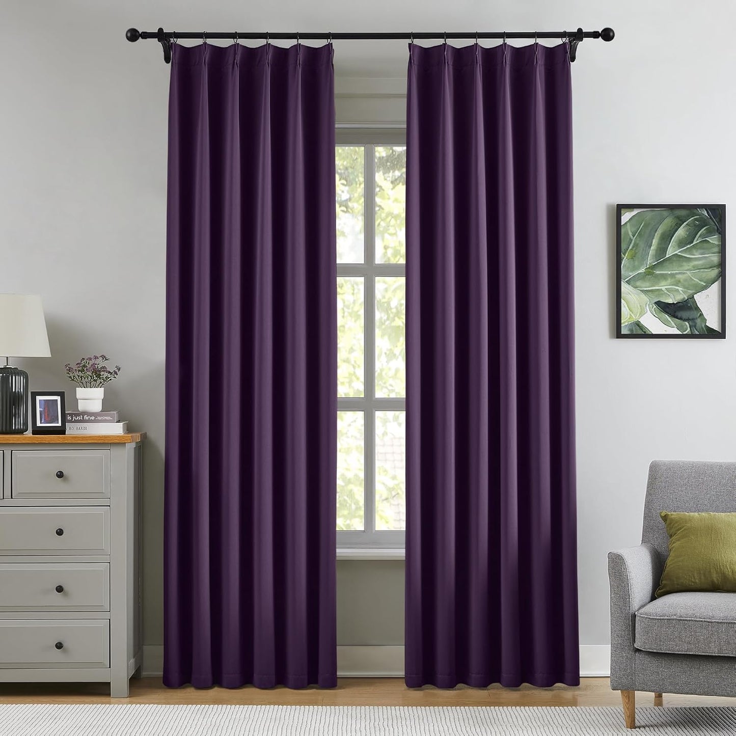 KangBang Royal Purple Pinch Pleated Curtains 84 Inch Length 2 Panels Set, Room Darkening Black Out Modern Soft Curtains & Drapes with Hooks for Bedroom Kitchen,40”Wx84”L