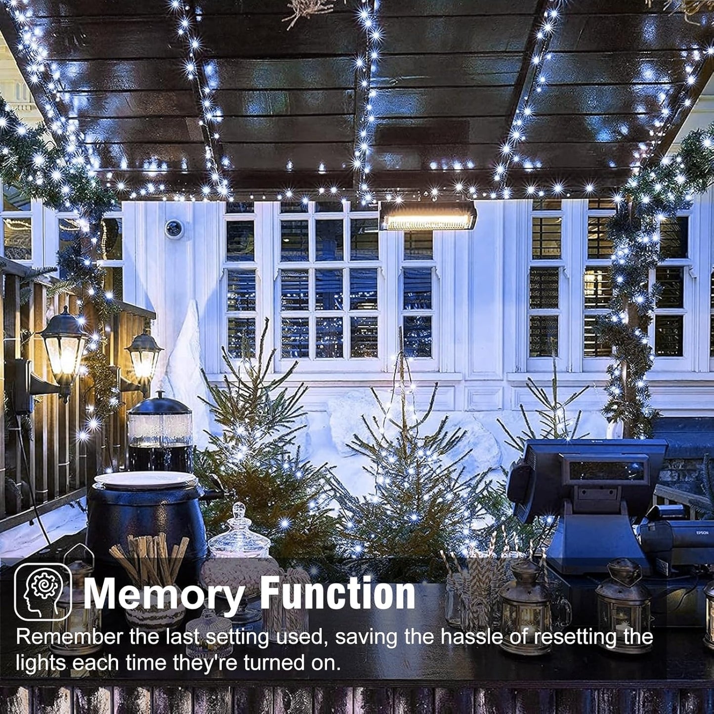 100FT 300 LED Christmas Lights Outdoor, White Christmas Tree Lights with 8 Modes Waterproof, Plug in Connectable String Twinkle Light Green Wire for Patio Yard Wedding Party Decorations