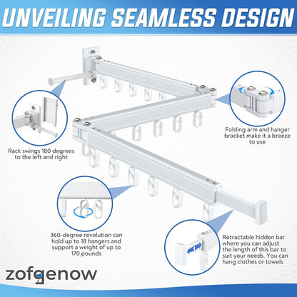Clothes Drying Rack Wall Mounted Foldable, Retractable & Collapsible(Tri-Fold) Space-Saving Laundry Drying Rack for Indoor & Outdoor Use - Laundry Rooms, Bathroom & Balconies (White)