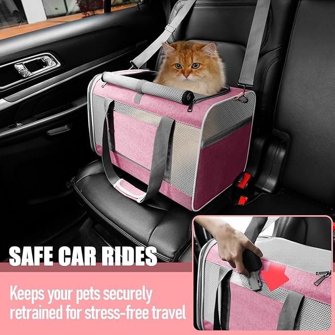 Cat Carrier 20lbs Top Open/Soft Sided Small Pet Dog Travel Carrying Crate/Collapsible Puppy Transport Carry Bag/Sturdy Pet Cages Chihuahuas Mini Dog 10lbs Pink