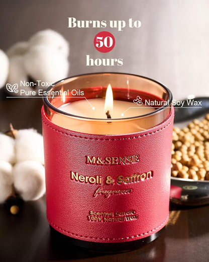 M&SENSE Neroli Saffron Scented Candles-Vegan Soy Wax, Naturally Scented, No Toxin 10oz 42-Hour Long Burning Time, Cozy Stress Relief Candle for Home Fragrance, Housewarming Gift for Women & Men