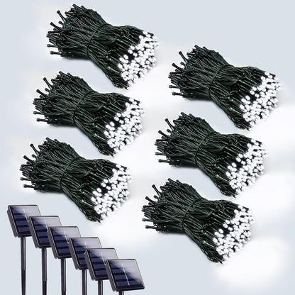 6 Pack 600 LED Solar String Lights for Outside, Solar Christmas Lights Outdoor with 8 Lighting Modes, Waterproof Green Wire Solar Powered Tree Light for Xmas Party Yard Garden Decorations (Cool White)