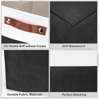 Large Fabric Storage Baskets | 50L Storage Bins, Decorative Linen Closet Baskets with Handles for Organizing, Shelf, Toys, Clothes, Home, Office, Nursery, 17x12x15Inches (Black&White)