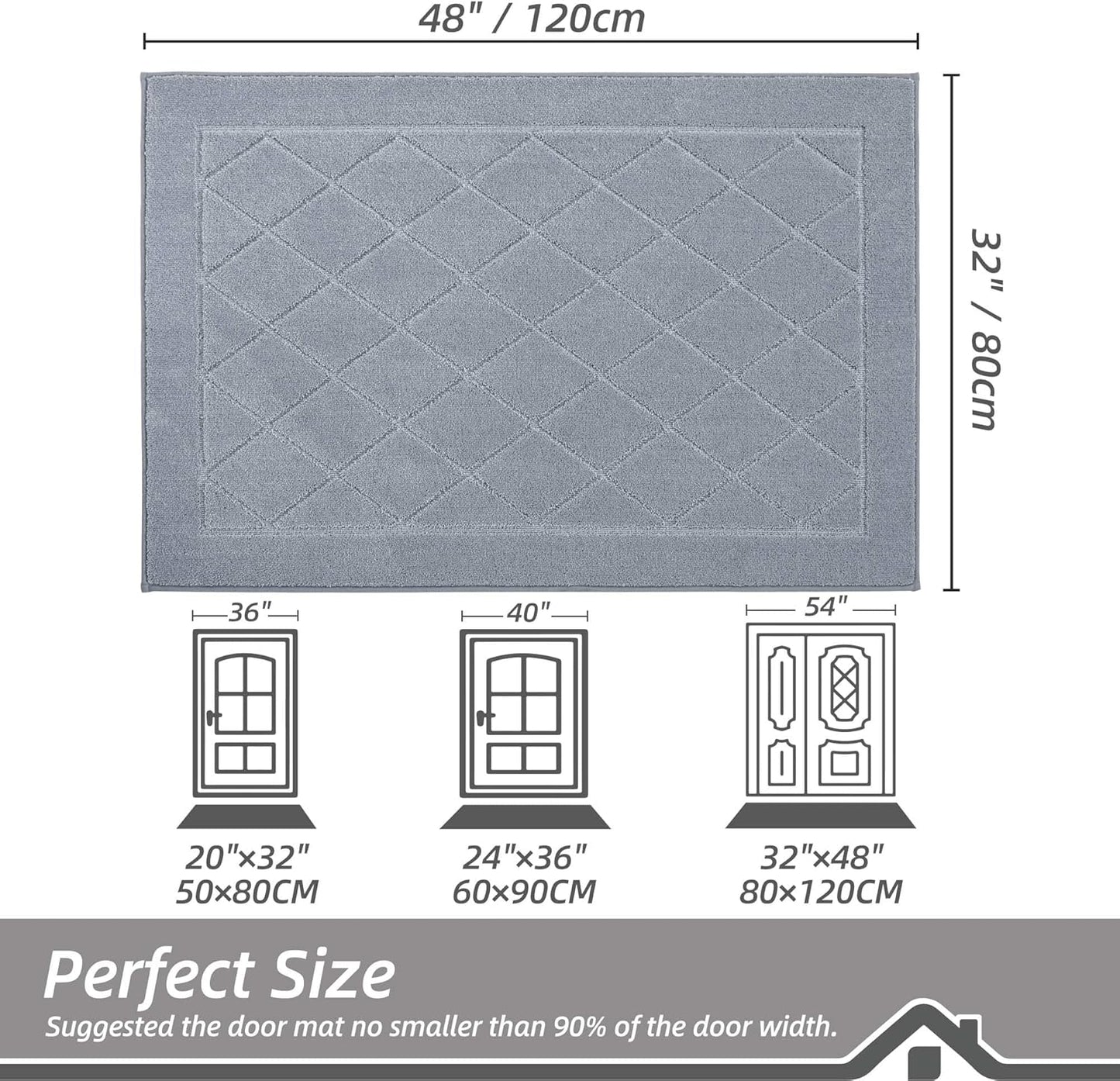 BEQHAUSE Dirt Trapper Door Mat 32" x 48", Doormat Non-Slip Entryway Rugs Washable, Dog Door Mat Stain Resistant and Absorbent Welcome Floor Mat for Front Back Door, Muddy Wet Shoes & Paws, Grey